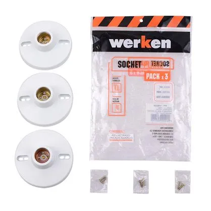 Socket Plano E27 Blanco Pack x 3